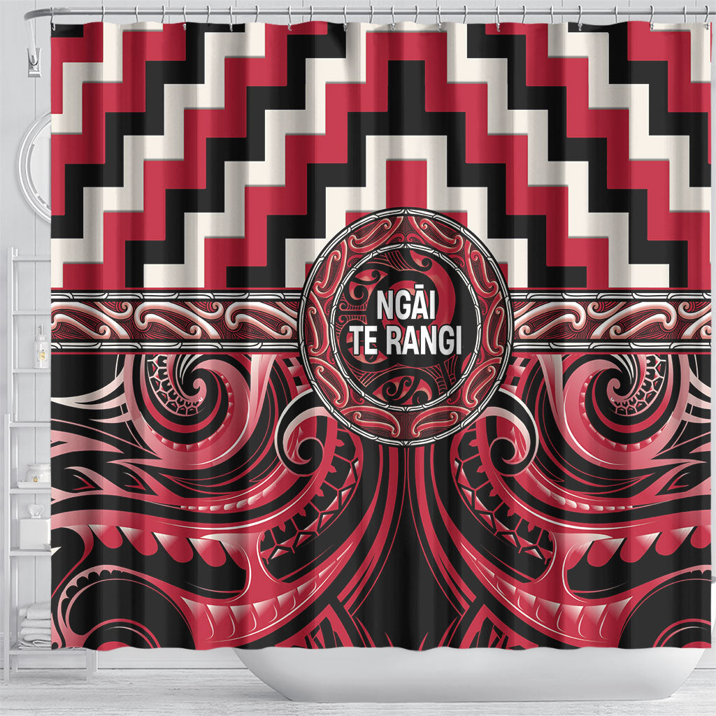 Aotearoa Ngai Te Rangi Shower Curtain Maori Iwi Poutama Puhoro Tattoo LT14 - Polynesian Pride