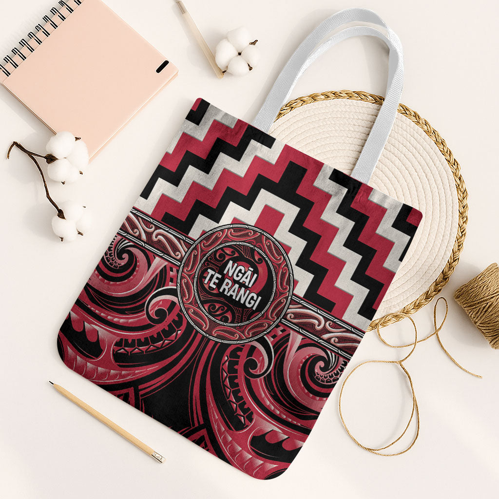 Aotearoa Ngai Te Rangi Tote Bag Maori Iwi Poutama Puhoro Tattoo LT14 White Strap One Size Red - Polynesian Pride