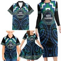 Aotearoa Ngati Ranginui Personalised Family Matching Long Sleeve Bodycon Dress and Hawaiian Shirt Maori Iwi Poutama Puhoro Tattoo LT14 - Polynesian Pride
