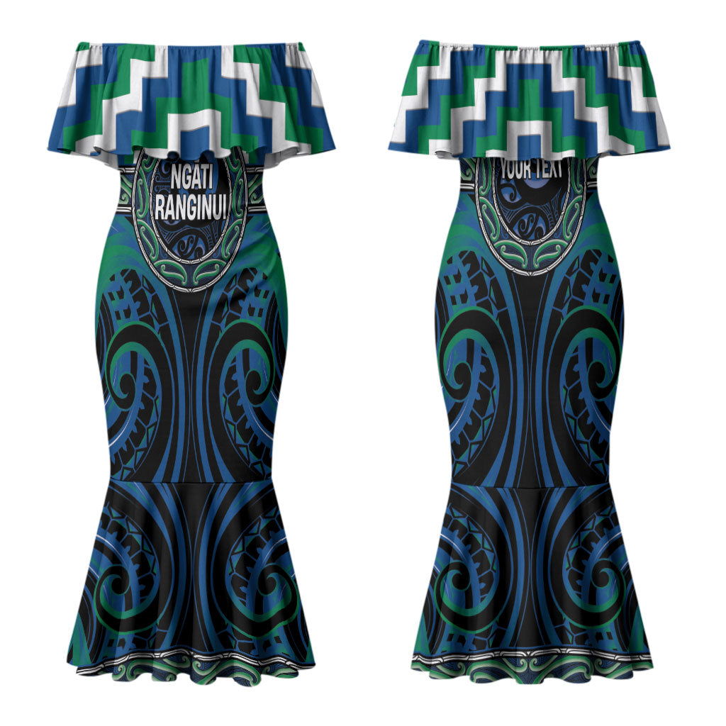 Aotearoa Ngati Ranginui Personalised Family Matching Mermaid Dress and Hawaiian Shirt Maori Iwi Poutama Puhoro Tattoo LT14 Mom's Dress Green - Polynesian Pride