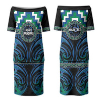 Aotearoa Ngati Ranginui Personalised Family Matching Puletasi and Hawaiian Shirt Maori Iwi Poutama Puhoro Tattoo LT14 Mom's Dress Green - Polynesian Pride