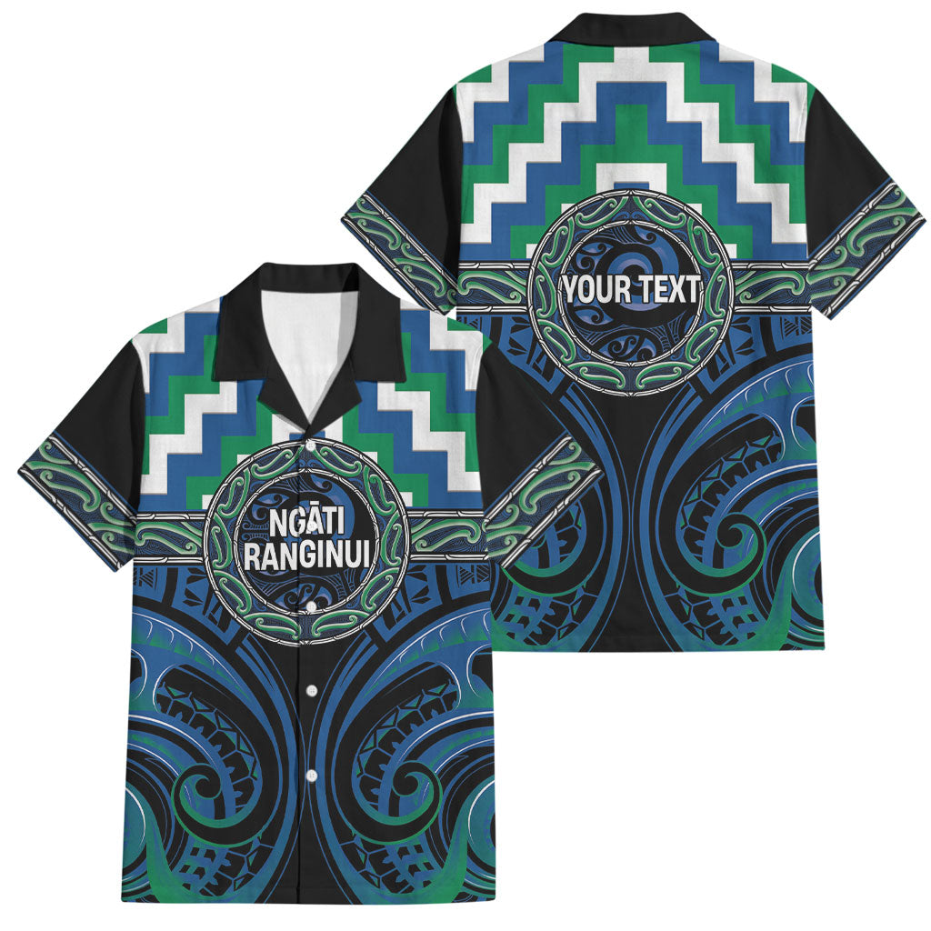 Aotearoa Ngati Ranginui Personalised Family Matching Puletasi and Hawaiian Shirt Maori Iwi Poutama Puhoro Tattoo LT14 Dad's Shirt - Short Sleeve Green - Polynesian Pride