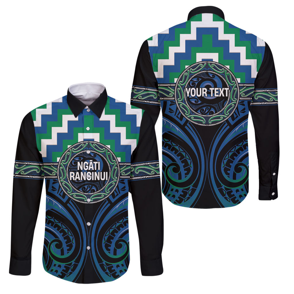 Aotearoa Ngati Ranginui Personalised Family Matching Puletasi and Hawaiian Shirt Maori Iwi Poutama Puhoro Tattoo LT14 Dad's Shirt - Long Sleeve Green - Polynesian Pride