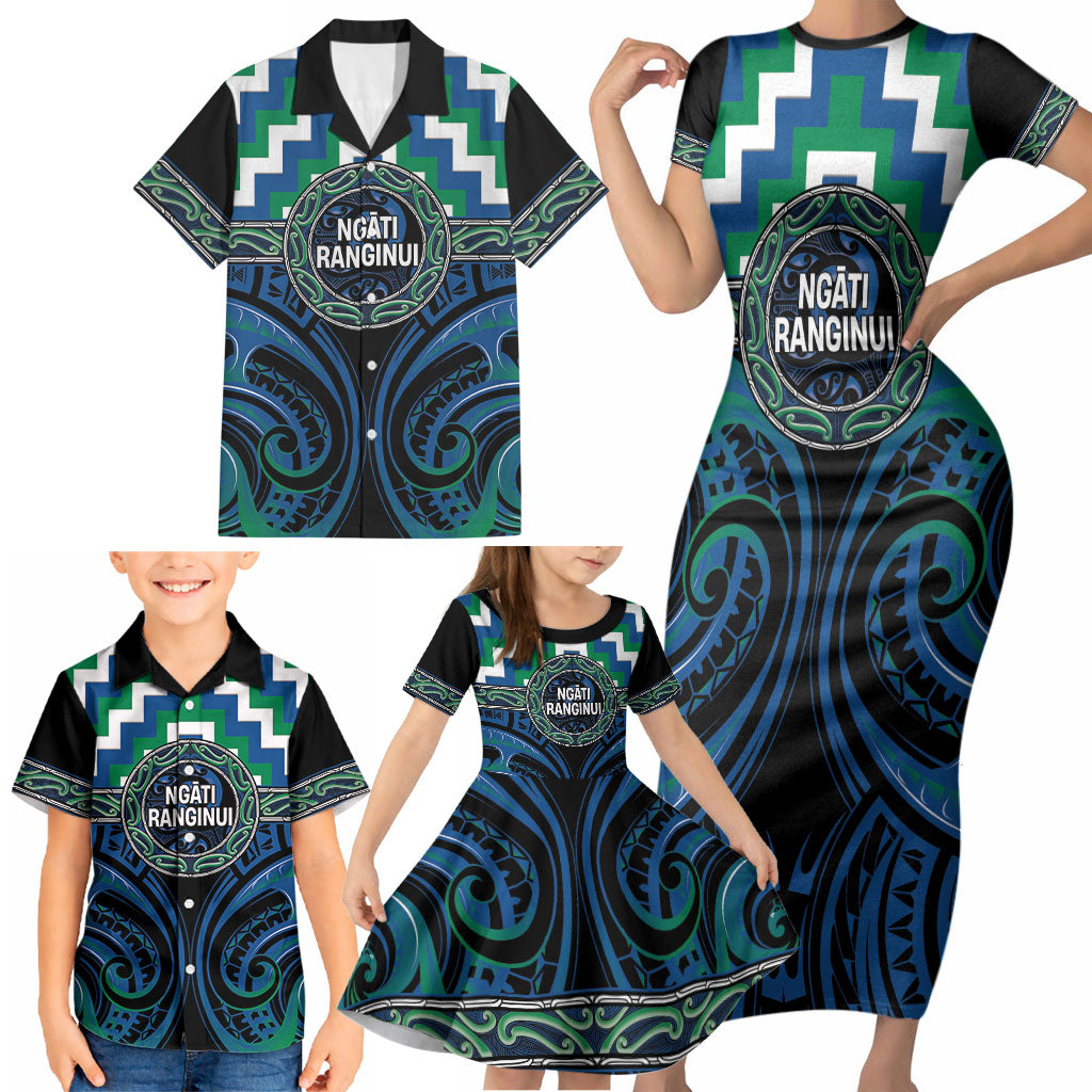 Aotearoa Ngati Ranginui Personalised Family Matching Short Sleeve Bodycon Dress and Hawaiian Shirt Maori Iwi Poutama Puhoro Tattoo LT14 - Polynesian Pride