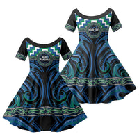 Aotearoa Ngati Ranginui Personalised Family Matching Short Sleeve Bodycon Dress and Hawaiian Shirt Maori Iwi Poutama Puhoro Tattoo LT14 Daughter's Dress Green - Polynesian Pride