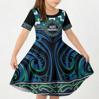 Aotearoa Ngati Ranginui Personalised Kid Short Sleeve Dress Maori Iwi Poutama Puhoro Tattoo LT14 KID Green - Polynesian Pride