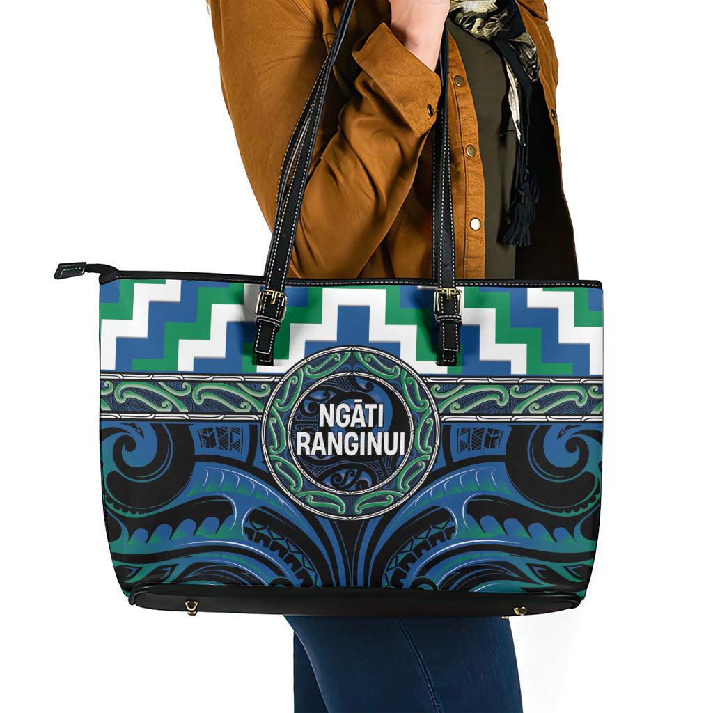 Aotearoa Ngati Ranginui Leather Tote Bag Maori Iwi Poutama Puhoro Tattoo LT14 - Polynesian Pride