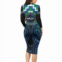 Aotearoa Ngati Ranginui Personalised Long Sleeve Bodycon Dress Maori Iwi Poutama Puhoro Tattoo LT14 - Polynesian Pride