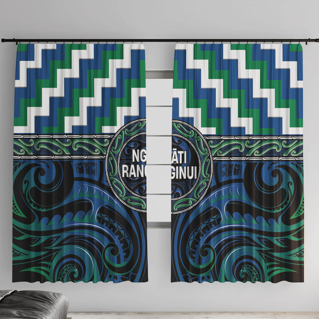 Aotearoa Ngati Ranginui Window Curtain Maori Iwi Poutama Puhoro Tattoo LT14 With Hooks Green - Polynesian Pride