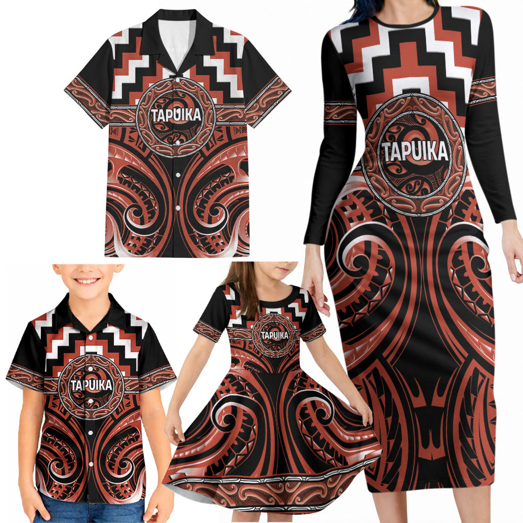 Aotearoa Tapuika Personalised Family Matching Long Sleeve Bodycon Dress and Hawaiian Shirt Maori Iwi Poutama Puhoro Tattoo LT14 - Polynesian Pride