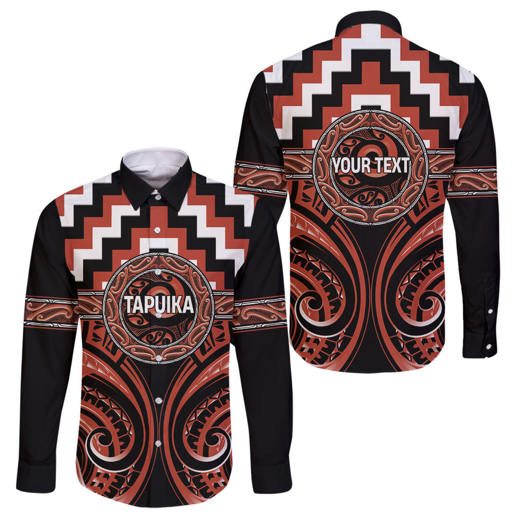 Aotearoa Tapuika Personalised Family Matching Mermaid Dress and Hawaiian Shirt Maori Iwi Poutama Puhoro Tattoo LT14 Dad's Shirt - Long Sleeve Red - Polynesian Pride