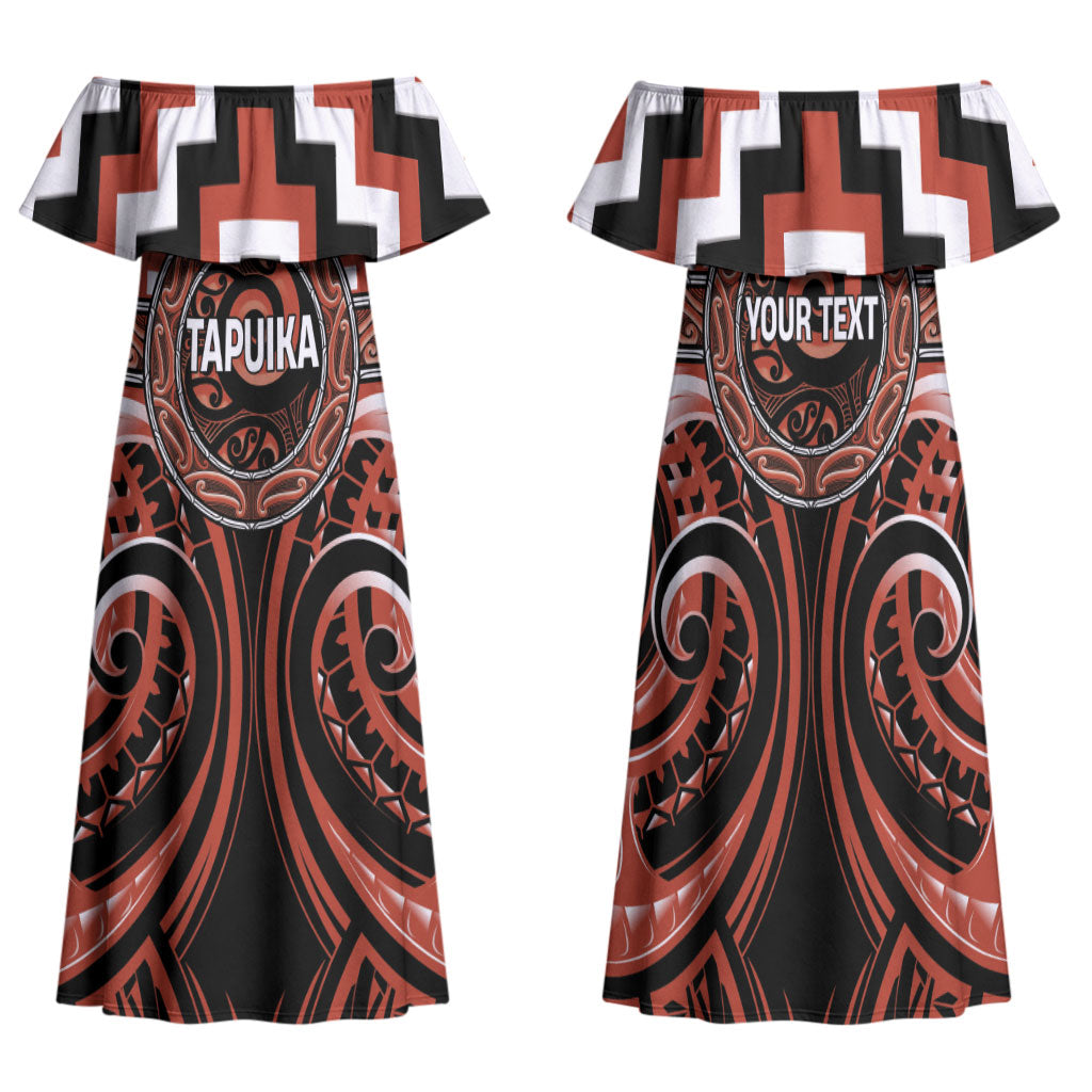 Aotearoa Tapuika Personalised Family Matching Off Shoulder Maxi Dress and Hawaiian Shirt Maori Iwi Poutama Puhoro Tattoo LT14 Mom's Dress Red - Polynesian Pride