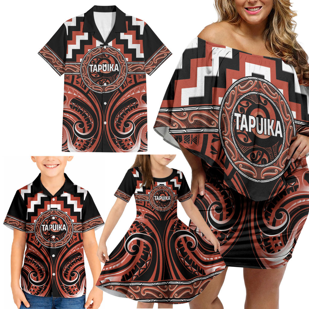 Aotearoa Tapuika Personalised Family Matching Off Shoulder Short Dress and Hawaiian Shirt Maori Iwi Poutama Puhoro Tattoo LT14 - Polynesian Pride