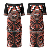 Aotearoa Tapuika Personalised Family Matching Puletasi and Hawaiian Shirt Maori Iwi Poutama Puhoro Tattoo LT14 Mom's Dress Red - Polynesian Pride