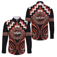 Aotearoa Tapuika Personalised Family Matching Puletasi and Hawaiian Shirt Maori Iwi Poutama Puhoro Tattoo LT14 Dad's Shirt - Long Sleeve Red - Polynesian Pride