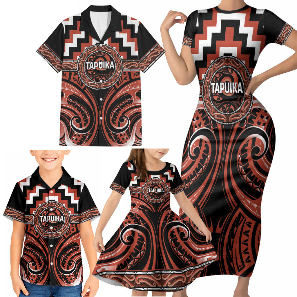 Aotearoa Tapuika Personalised Family Matching Short Sleeve Bodycon Dress and Hawaiian Shirt Maori Iwi Poutama Puhoro Tattoo LT14 - Polynesian Pride