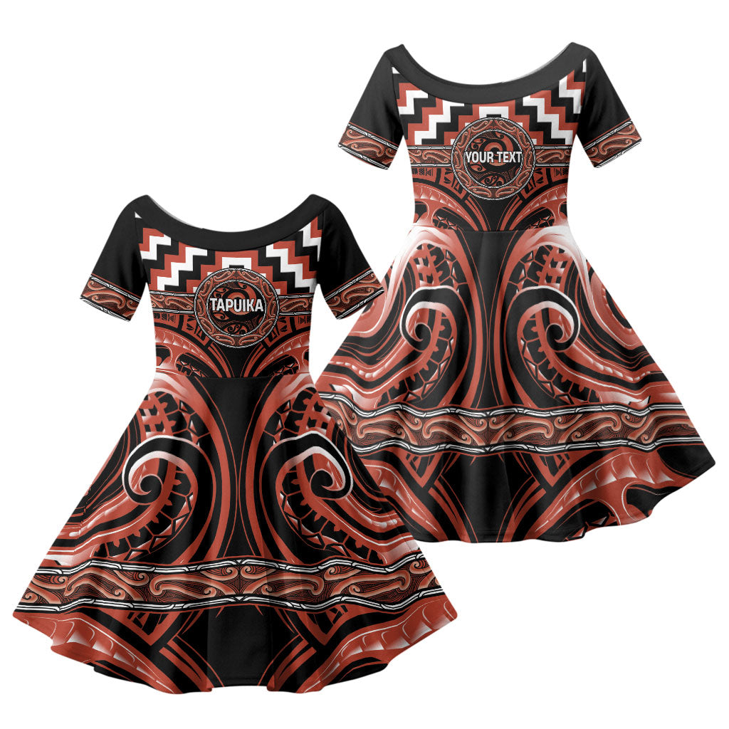 Aotearoa Tapuika Personalised Family Matching Summer Maxi Dress and Hawaiian Shirt Maori Iwi Poutama Puhoro Tattoo LT14 Daughter's Dress Red - Polynesian Pride