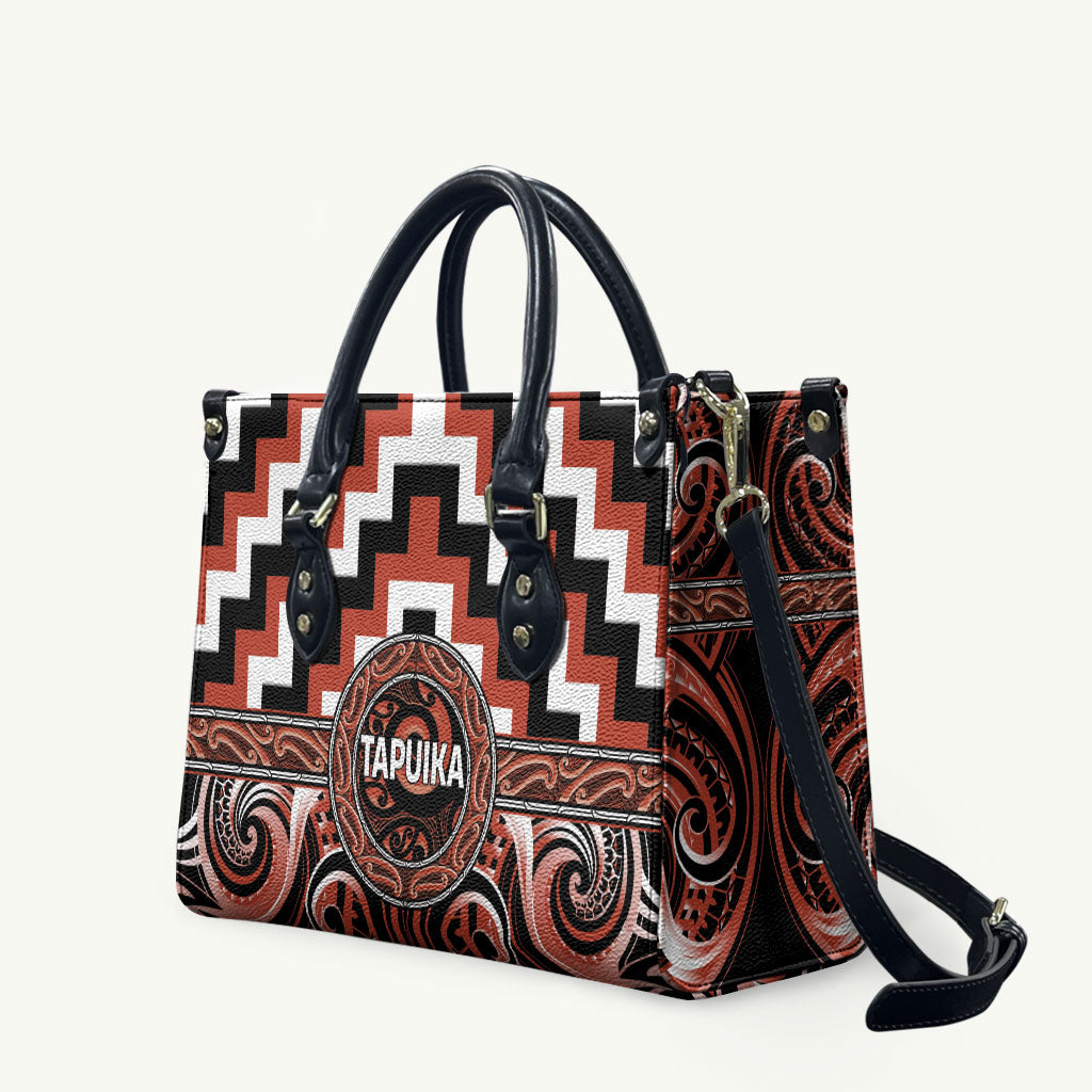 Aotearoa Tapuika Leather Bag Maori Iwi Poutama Puhoro Tattoo LT14 Red - Polynesian Pride