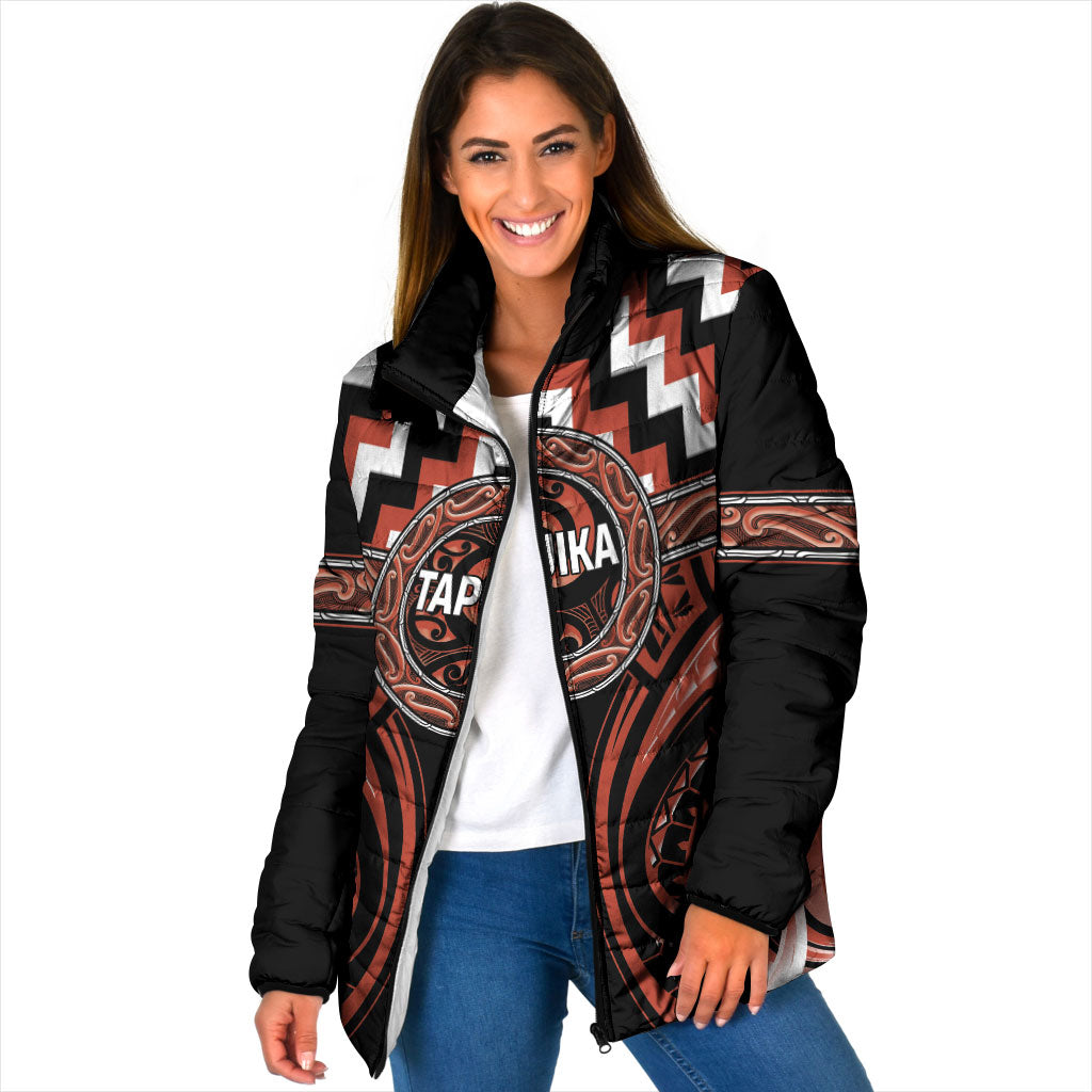 Aotearoa Tapuika Personalised Padded Jacket Maori Iwi Poutama Puhoro Tattoo LT14 Women Red - Polynesian Pride