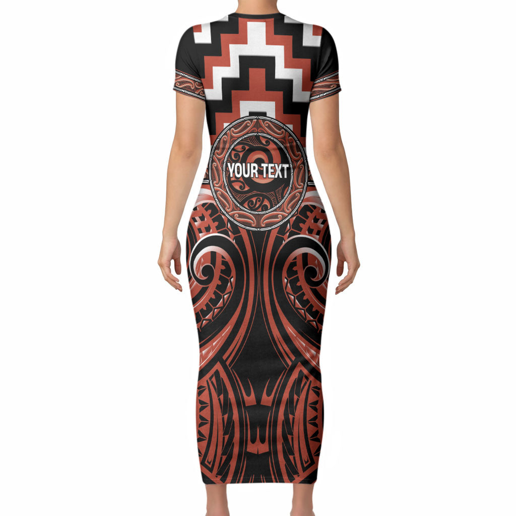 Aotearoa Tapuika Personalised Short Sleeve Bodycon Dress Maori Iwi Poutama Puhoro Tattoo LT14 - Polynesian Pride