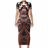 Aotearoa Tapuika Personalised Short Sleeve Bodycon Dress Maori Iwi Poutama Puhoro Tattoo LT14 - Polynesian Pride