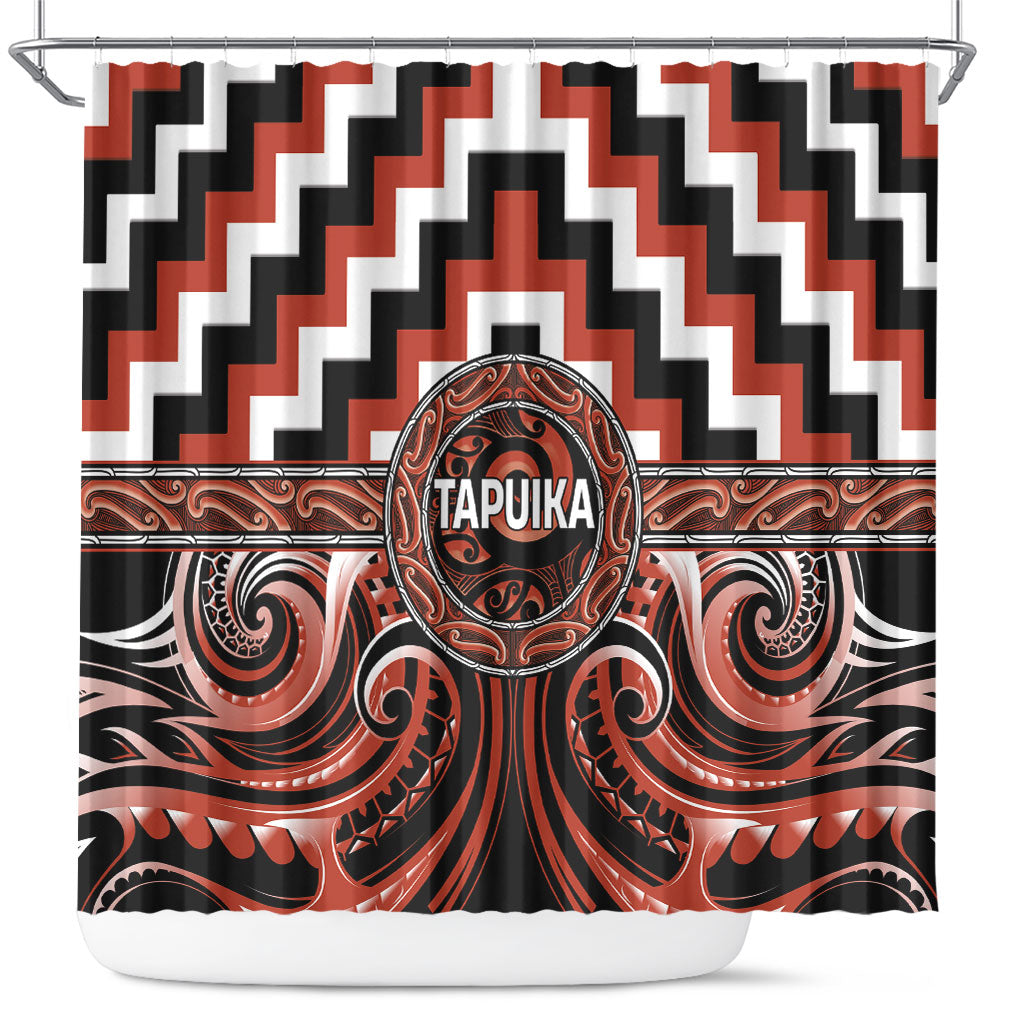 Aotearoa Tapuika Shower Curtain Maori Iwi Poutama Puhoro Tattoo LT14 Red - Polynesian Pride