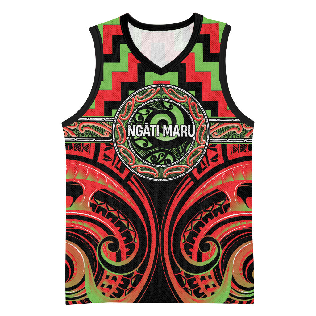 Aotearoa Ngati Maru Personalised Basketball Jersey Maori Iwi Poutama Puhoro Tattoo LT14 Unisex Red - Polynesian Pride