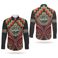 Aotearoa Ngati Maru Personalised Couples Matching Mermaid Dress and Long Sleeve Button Shirt Maori Iwi Poutama Puhoro Tattoo LT14 - Polynesian Pride