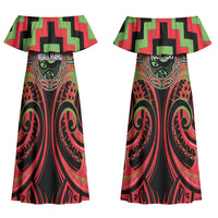 Aotearoa Ngati Maru Personalised Couples Matching Off Shoulder Maxi Dress and Hawaiian Shirt Maori Iwi Poutama Puhoro Tattoo LT14 - Polynesian Pride
