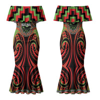 Aotearoa Ngati Maru Personalised Family Matching Mermaid Dress and Hawaiian Shirt Maori Iwi Poutama Puhoro Tattoo LT14 Mom's Dress Red - Polynesian Pride