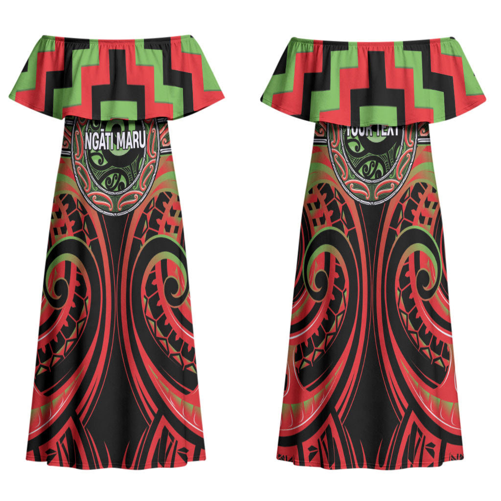 Aotearoa Ngati Maru Personalised Family Matching Off Shoulder Maxi Dress and Hawaiian Shirt Maori Iwi Poutama Puhoro Tattoo LT14 Mom's Dress Red - Polynesian Pride
