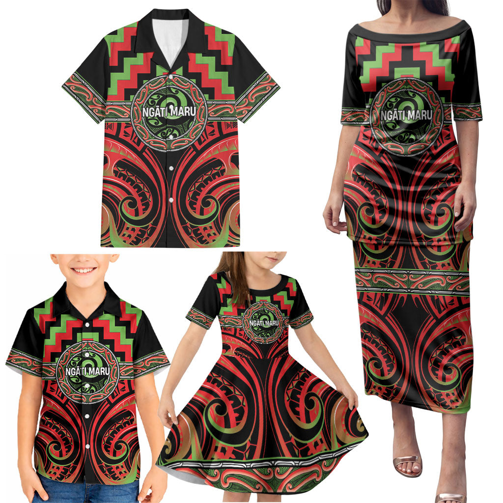 Aotearoa Ngati Maru Personalised Family Matching Puletasi and Hawaiian Shirt Maori Iwi Poutama Puhoro Tattoo LT14 - Polynesian Pride