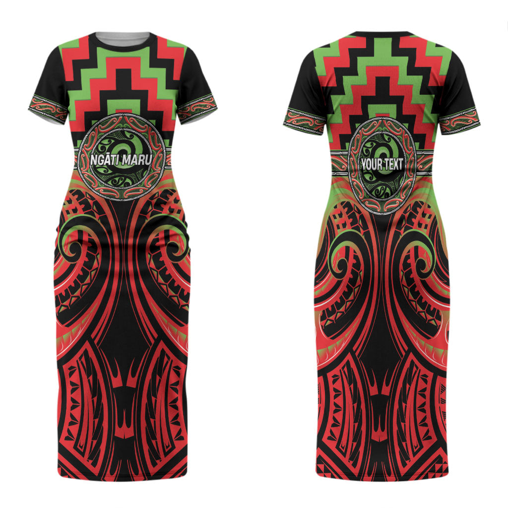 Aotearoa Ngati Maru Personalised Family Matching Short Sleeve Bodycon Dress and Hawaiian Shirt Maori Iwi Poutama Puhoro Tattoo LT14 Mom's Dress Red - Polynesian Pride