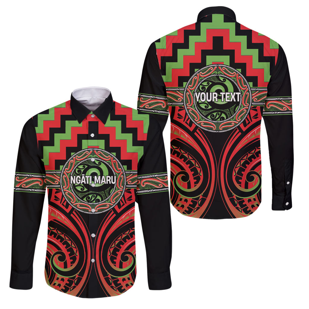 Aotearoa Ngati Maru Personalised Family Matching Tank Maxi Dress and Hawaiian Shirt Maori Iwi Poutama Puhoro Tattoo LT14 Dad's Shirt - Long Sleeve Red - Polynesian Pride