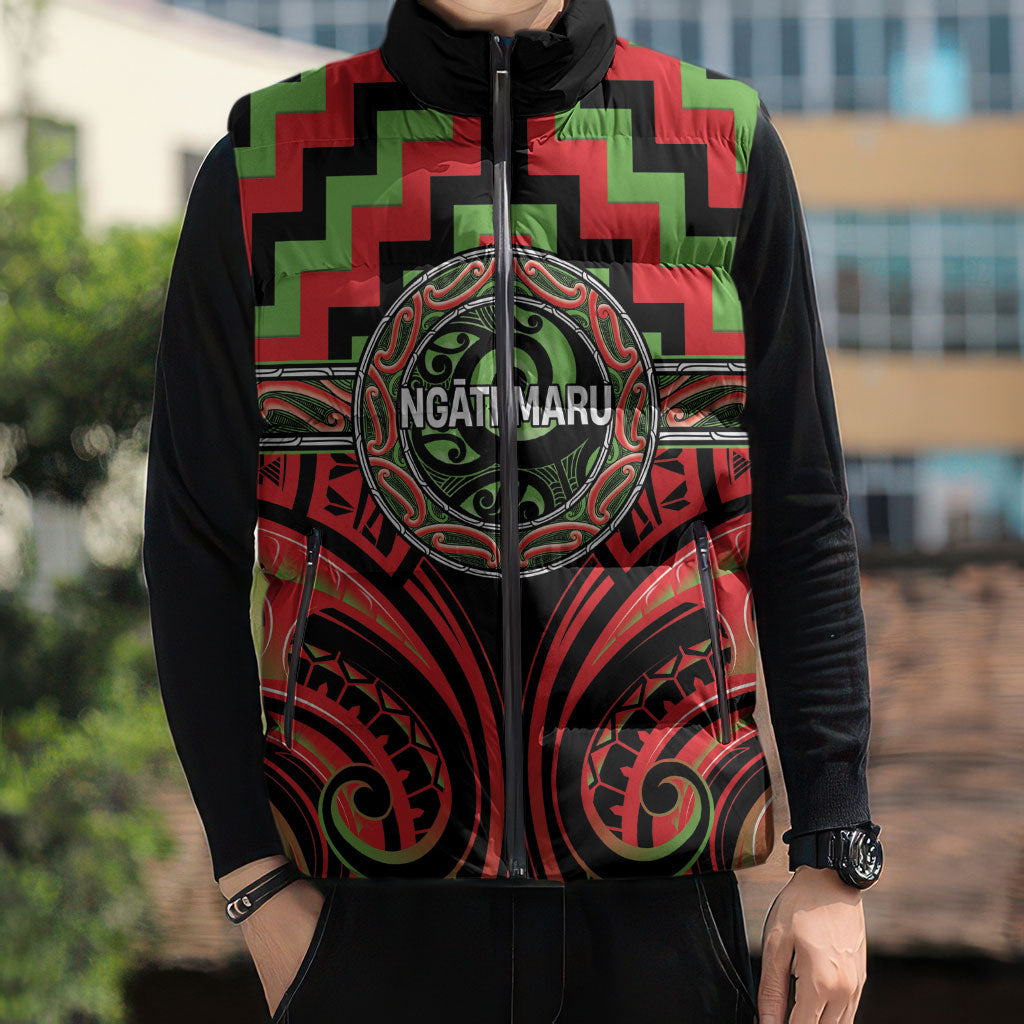 Aotearoa Ngati Maru Personalised Sleeveless Puffer Jacket Maori Iwi Poutama Puhoro Tattoo LT14 - Polynesian Pride