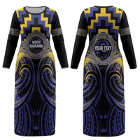 Aotearoa Ngati Raukawa Personalised Couples Matching Long Sleeve Bodycon Dress and Long Sleeve Button Shirt Maori Iwi Poutama Puhoro Tattoo LT14 - Polynesian Pride