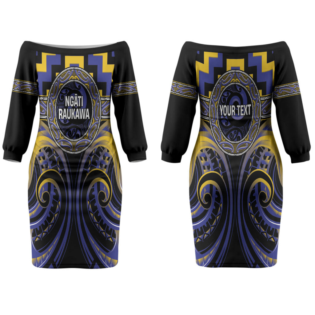 Aotearoa Ngati Raukawa Personalised Couples Matching Off The Shoulder Long Sleeve Dress and Hawaiian Shirt Maori Iwi Poutama Puhoro Tattoo LT14 - Polynesian Pride