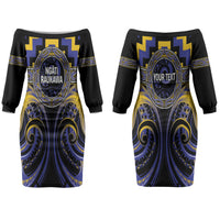 Aotearoa Ngati Raukawa Personalised Couples Matching Off The Shoulder Long Sleeve Dress and Hawaiian Shirt Maori Iwi Poutama Puhoro Tattoo LT14 - Polynesian Pride