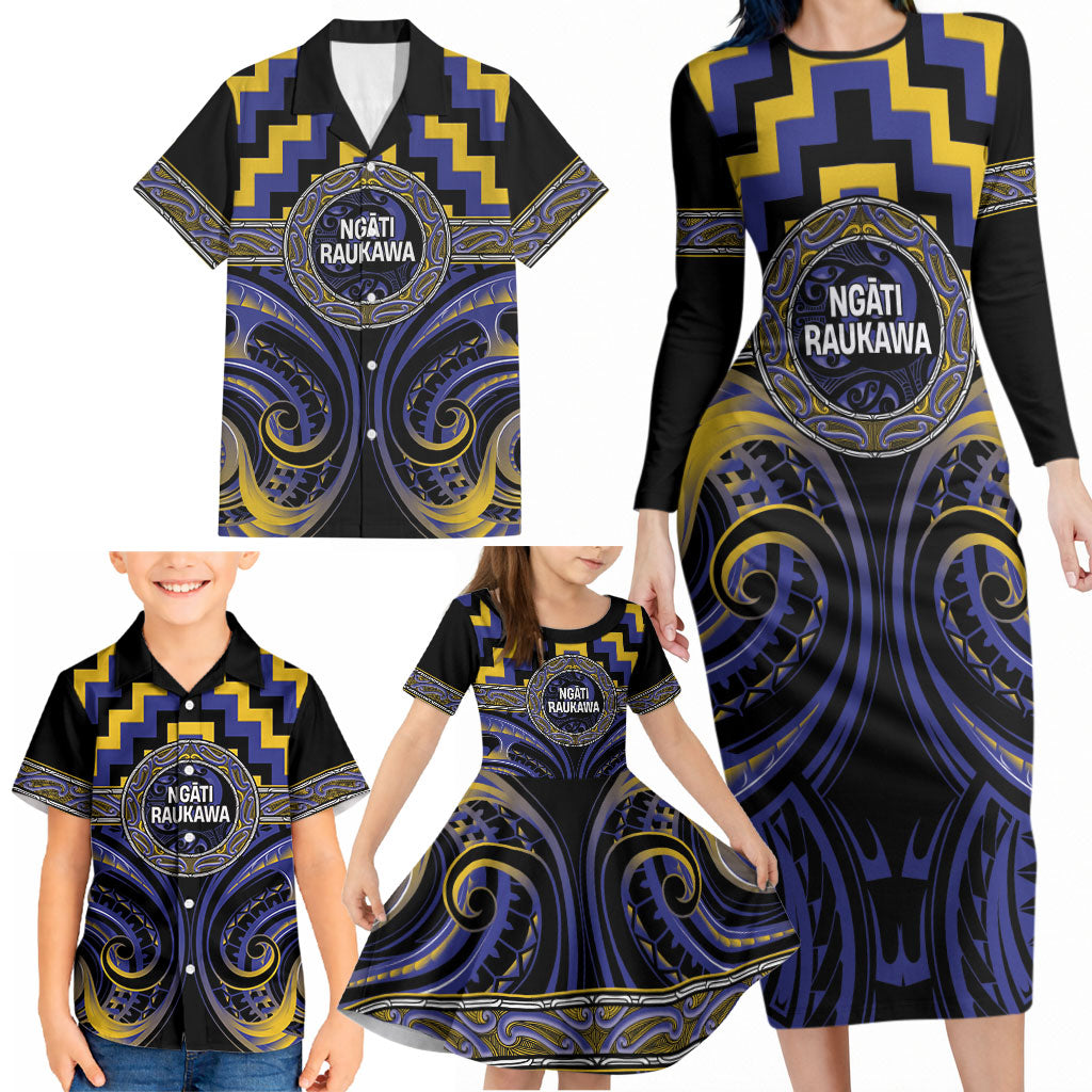 Aotearoa Ngati Raukawa Personalised Family Matching Long Sleeve Bodycon Dress and Hawaiian Shirt Maori Iwi Poutama Puhoro Tattoo LT14 - Polynesian Pride