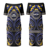 Aotearoa Ngati Raukawa Personalised Family Matching Puletasi and Hawaiian Shirt Maori Iwi Poutama Puhoro Tattoo LT14 Mom's Dress Blue - Polynesian Pride