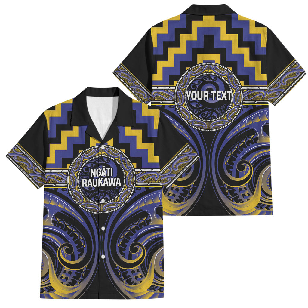 Aotearoa Ngati Raukawa Personalised Family Matching Puletasi and Hawaiian Shirt Maori Iwi Poutama Puhoro Tattoo LT14 Dad's Shirt - Short Sleeve Blue - Polynesian Pride