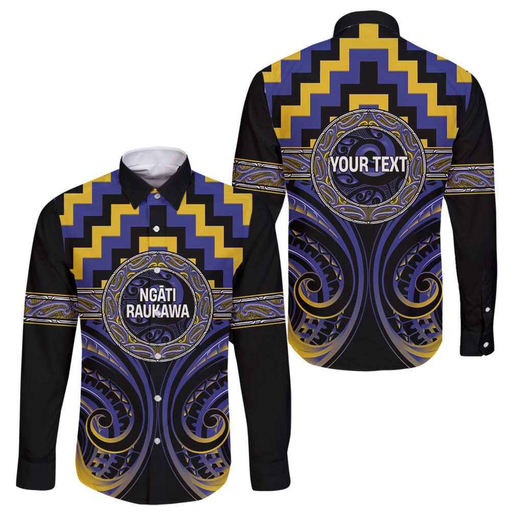 Aotearoa Ngati Raukawa Personalised Family Matching Puletasi and Hawaiian Shirt Maori Iwi Poutama Puhoro Tattoo LT14 Dad's Shirt - Long Sleeve Blue - Polynesian Pride