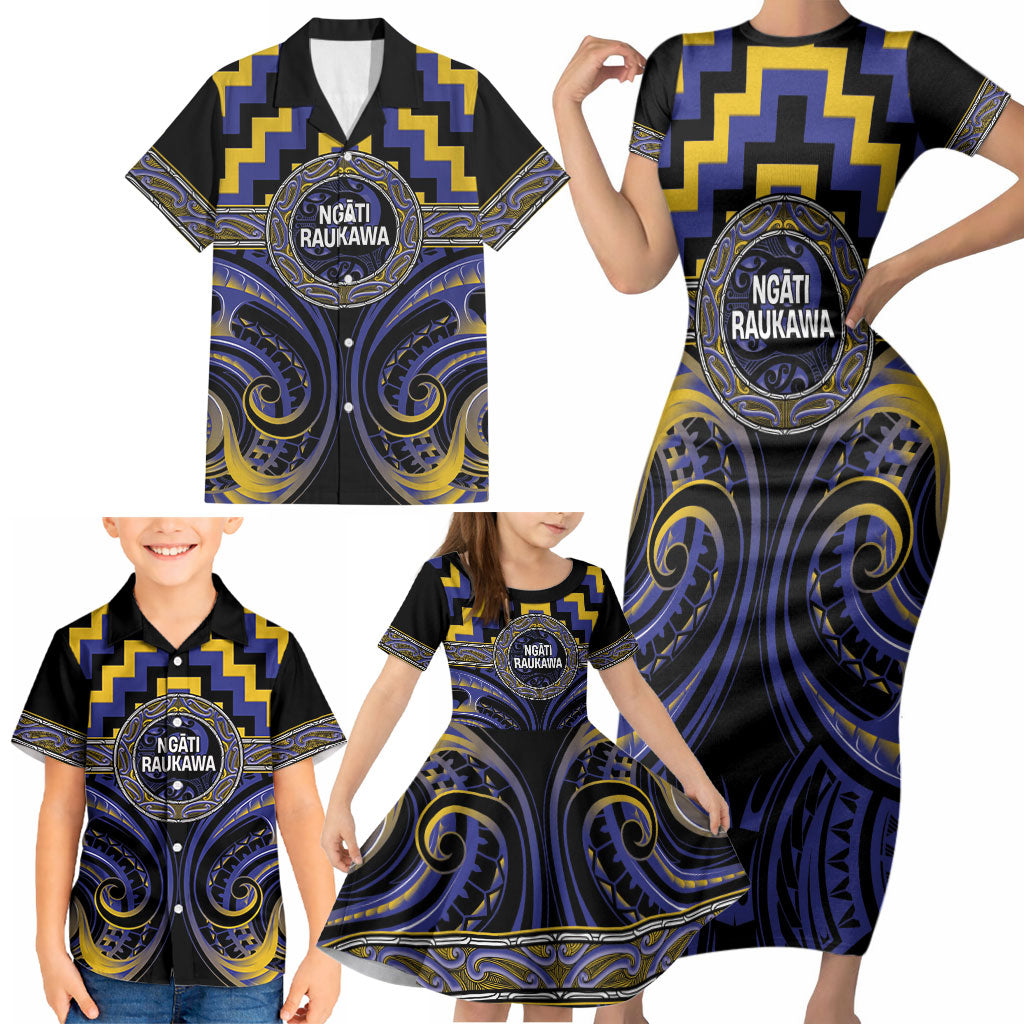 Aotearoa Ngati Raukawa Personalised Family Matching Short Sleeve Bodycon Dress and Hawaiian Shirt Maori Iwi Poutama Puhoro Tattoo LT14 - Polynesian Pride