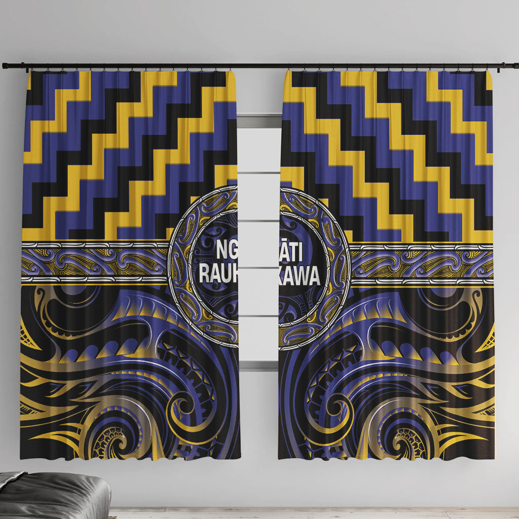 Aotearoa Ngati Raukawa Window Curtain Maori Iwi Poutama Puhoro Tattoo LT14 With Hooks Blue - Polynesian Pride