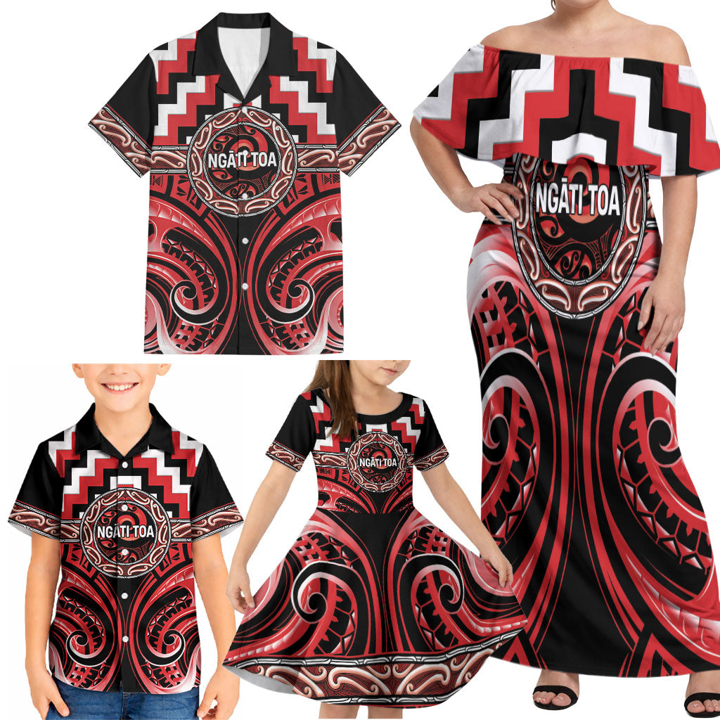 Aotearoa Ngati Toa Personalised Family Matching Off Shoulder Maxi Dress and Hawaiian Shirt Maori Iwi Poutama Puhoro Tattoo LT14 - Polynesian Pride