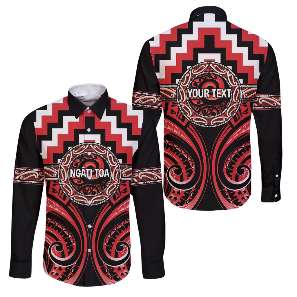 Aotearoa Ngati Toa Personalised Family Matching Off Shoulder Short Dress and Hawaiian Shirt Maori Iwi Poutama Puhoro Tattoo LT14 Dad's Shirt - Long Sleeve Red - Polynesian Pride