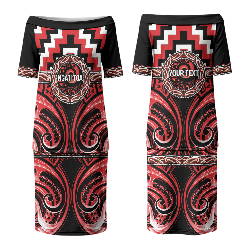 Aotearoa Ngati Toa Personalised Family Matching Puletasi and Hawaiian Shirt Maori Iwi Poutama Puhoro Tattoo LT14 Mom's Dress Red - Polynesian Pride