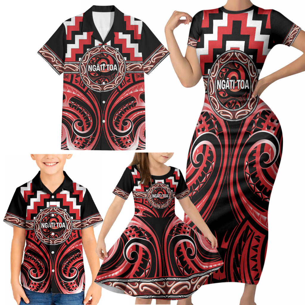 Aotearoa Ngati Toa Personalised Family Matching Short Sleeve Bodycon Dress and Hawaiian Shirt Maori Iwi Poutama Puhoro Tattoo LT14 - Polynesian Pride