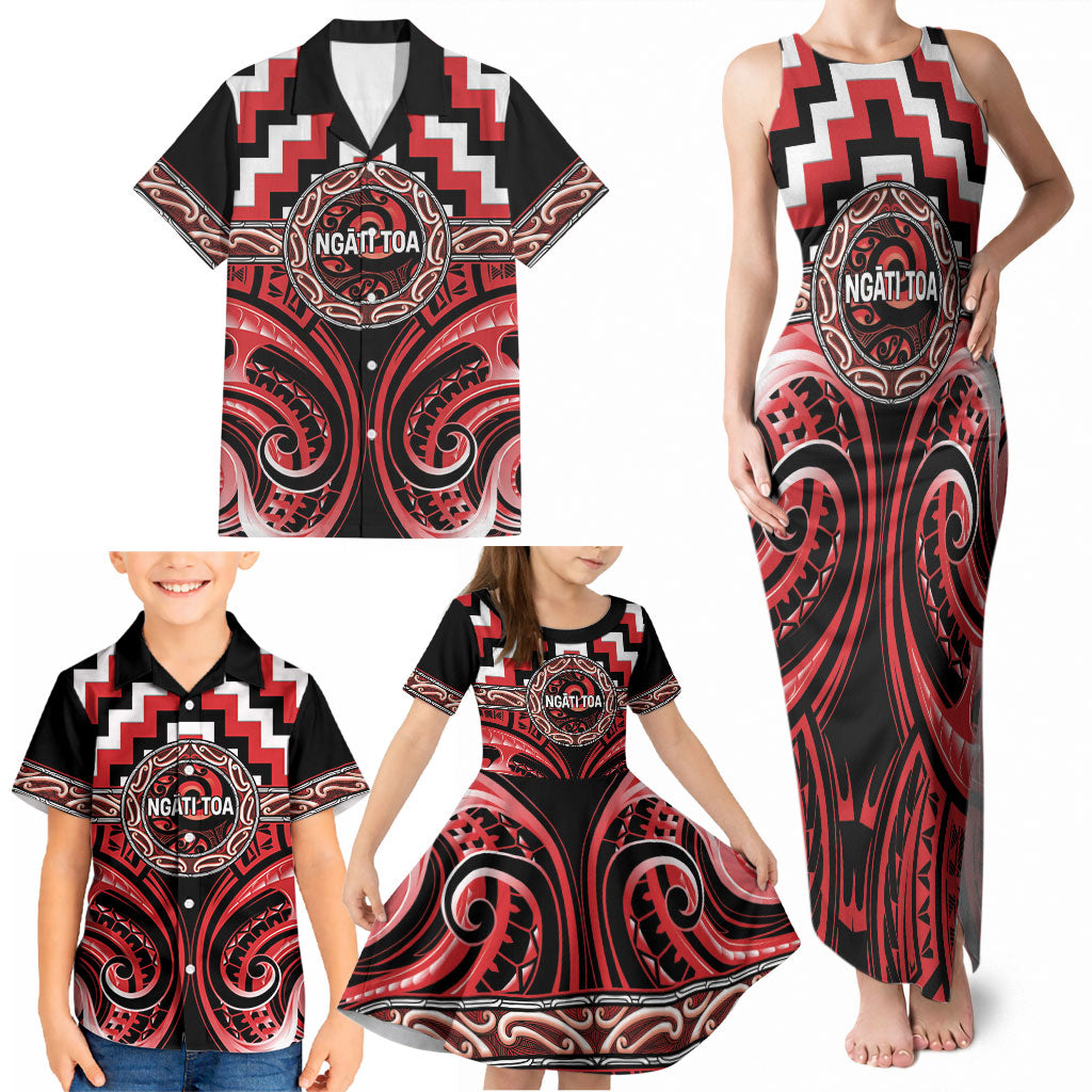 Aotearoa Ngati Toa Personalised Family Matching Tank Maxi Dress and Hawaiian Shirt Maori Iwi Poutama Puhoro Tattoo LT14 - Polynesian Pride