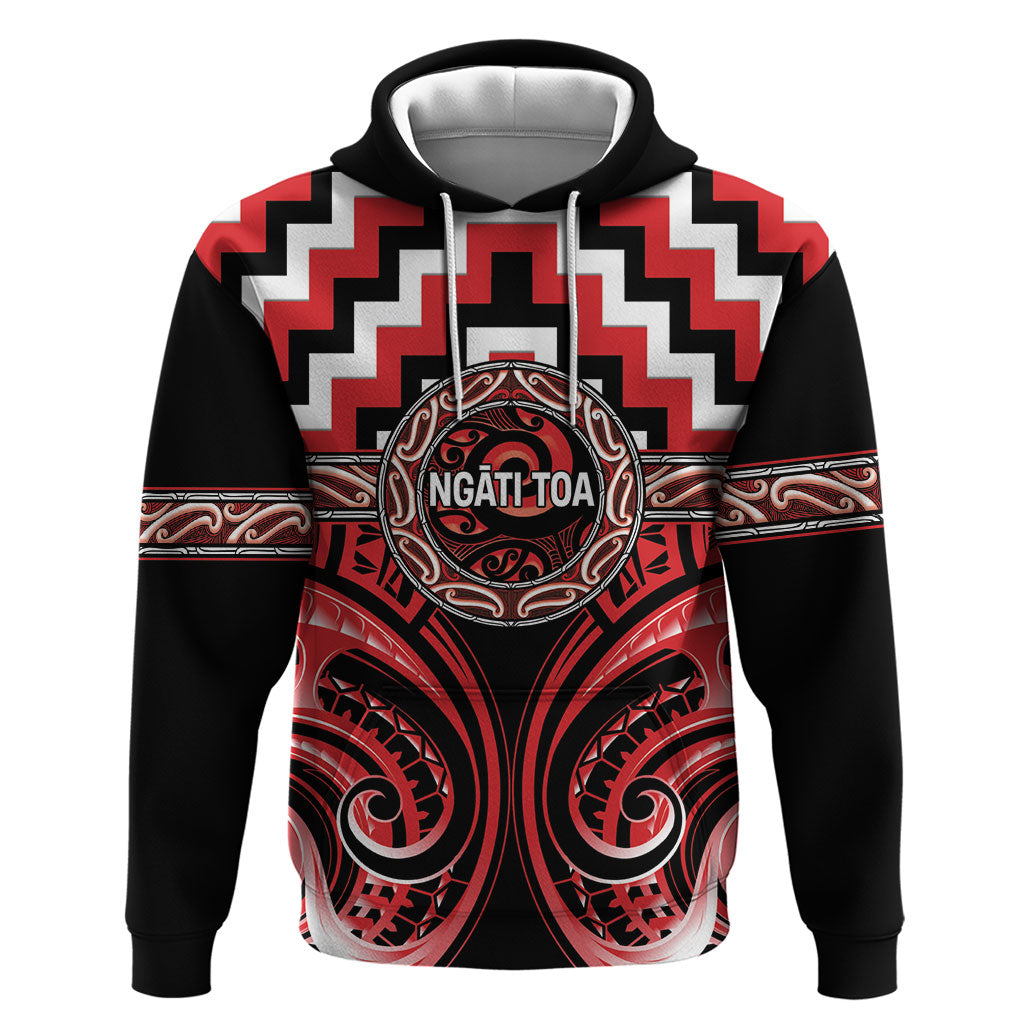 Aotearoa Ngati Toa Personalised Hoodie Maori Iwi Poutama Puhoro Tattoo LT14 Pullover Hoodie Red - Polynesian Pride
